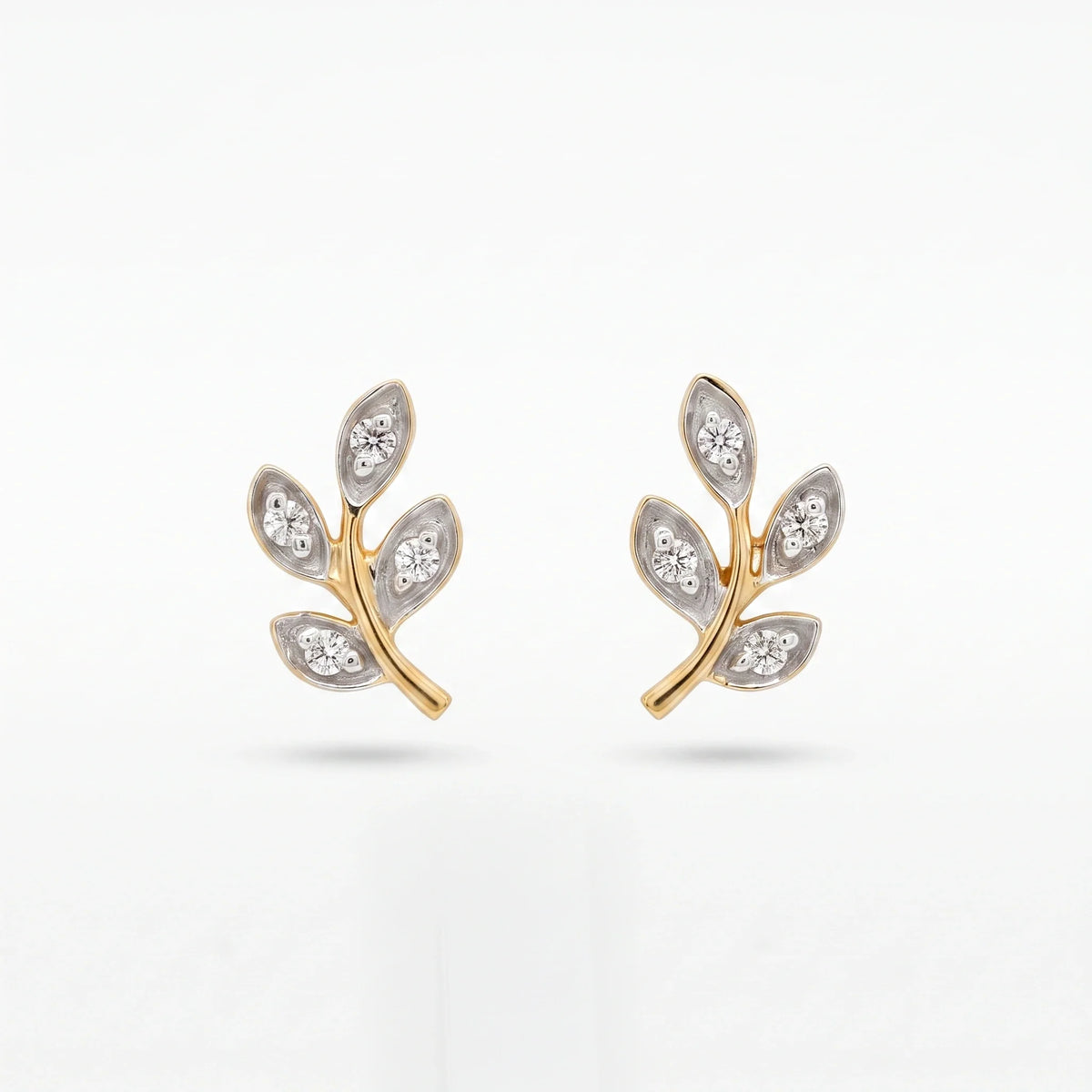 Gold Leaf Sprig Stud Earrings