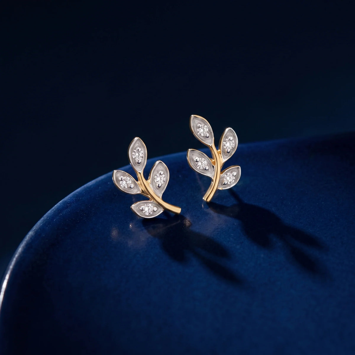 Gold Leaf Sprig Stud Earrings