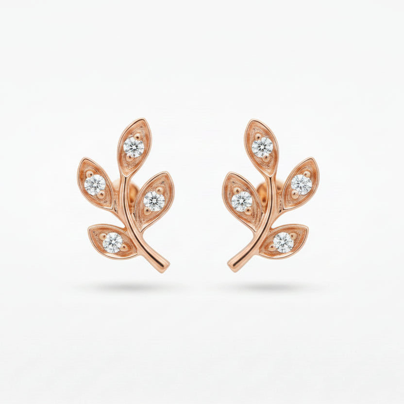 Gold Leaf Sprig Stud Earrings