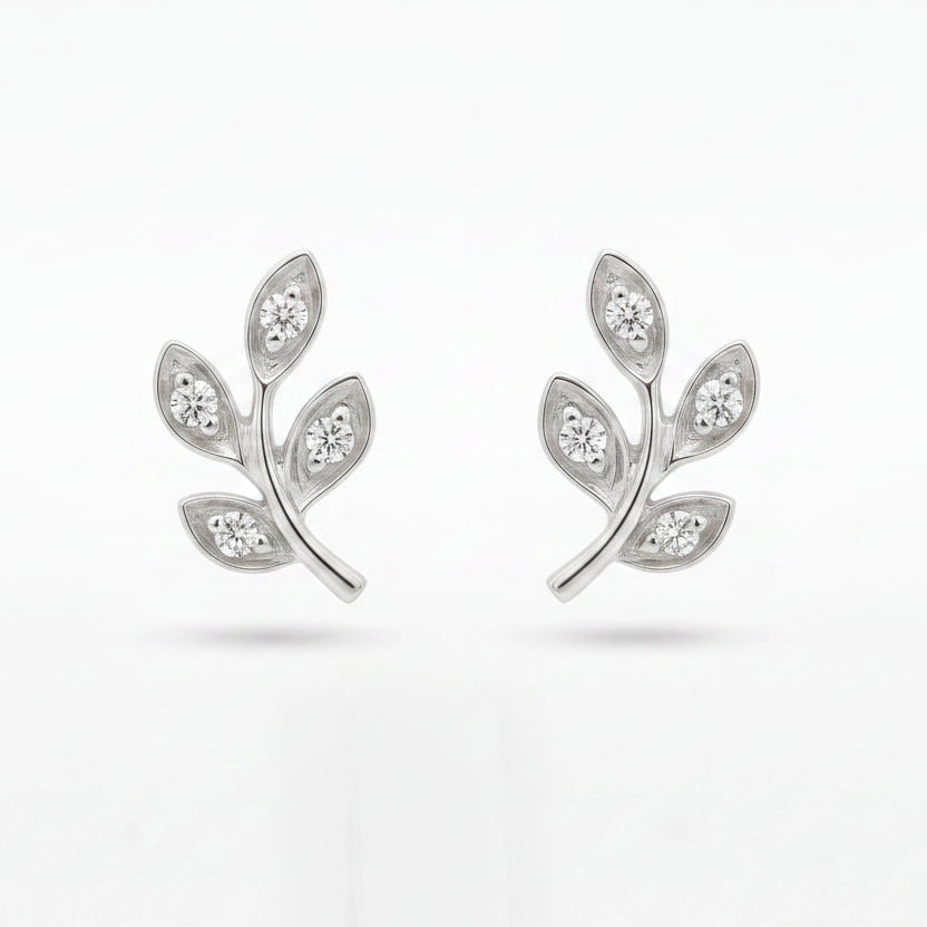 Gold Leaf Sprig Stud Earrings
