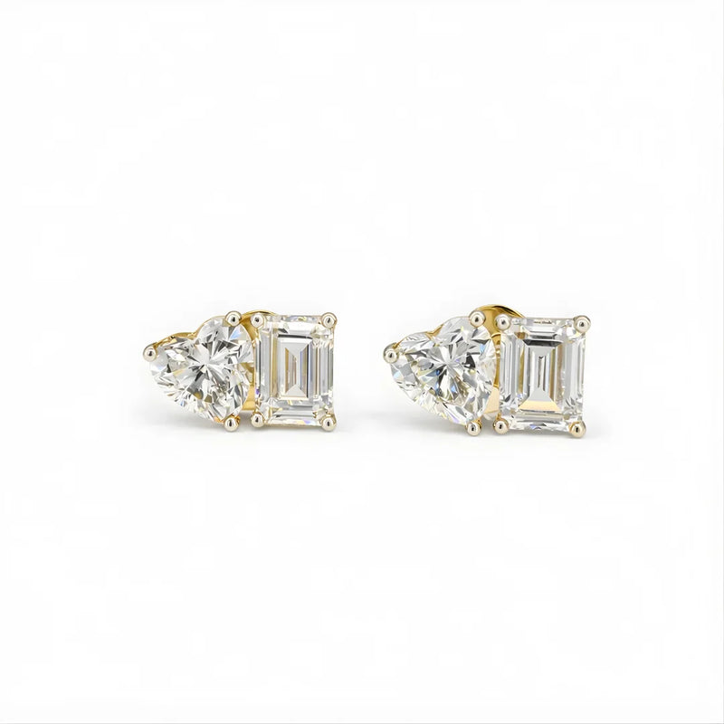 Emerald Heart Duo Stud Earrings