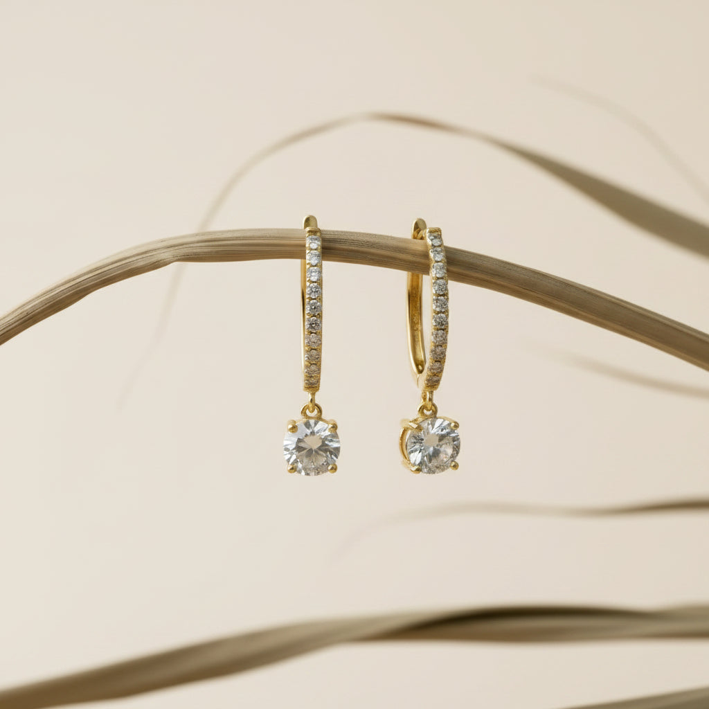 Solitaire Drop Hoop Earring