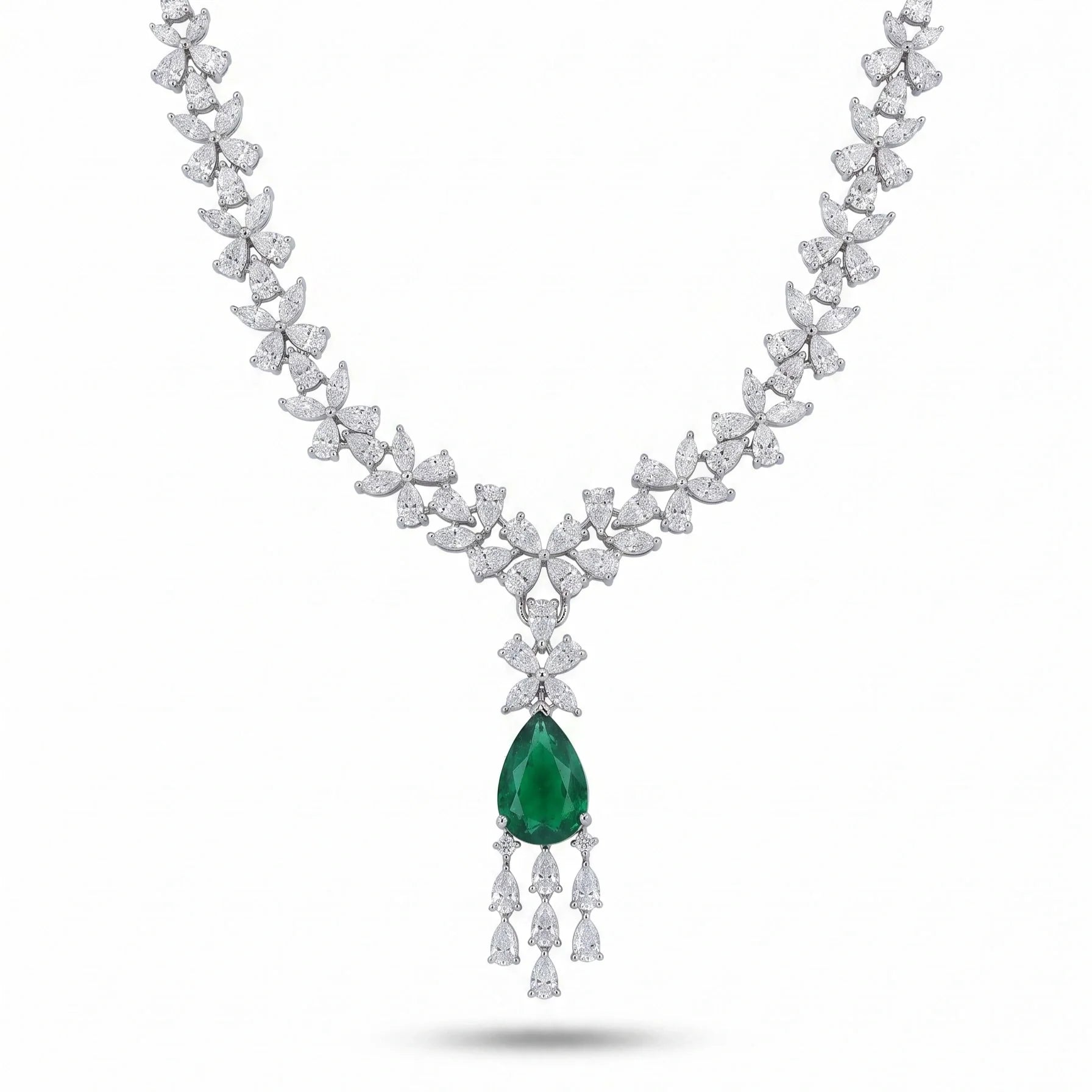 Silver Emerald Cascade Necklace