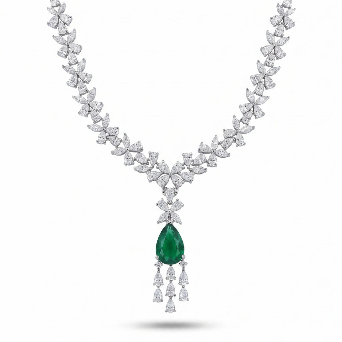 Silver Emerald Cascade Necklace