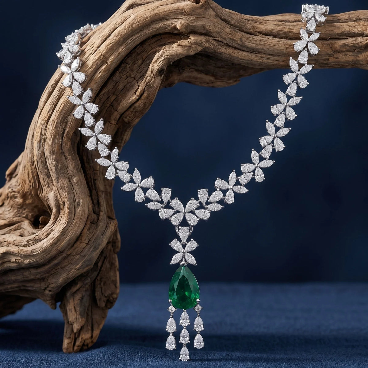 Silver Emerald Cascade Necklace