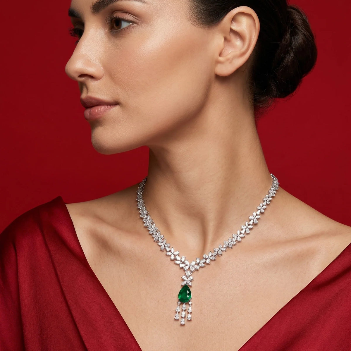 Silver Emerald Cascade Necklace