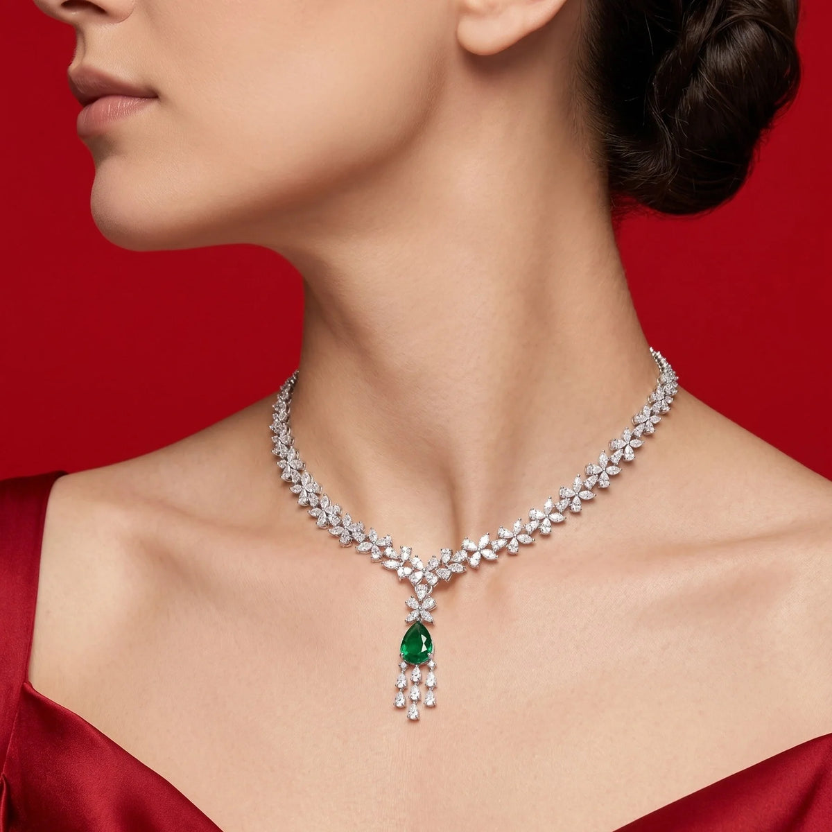 Silver Emerald Cascade Necklace