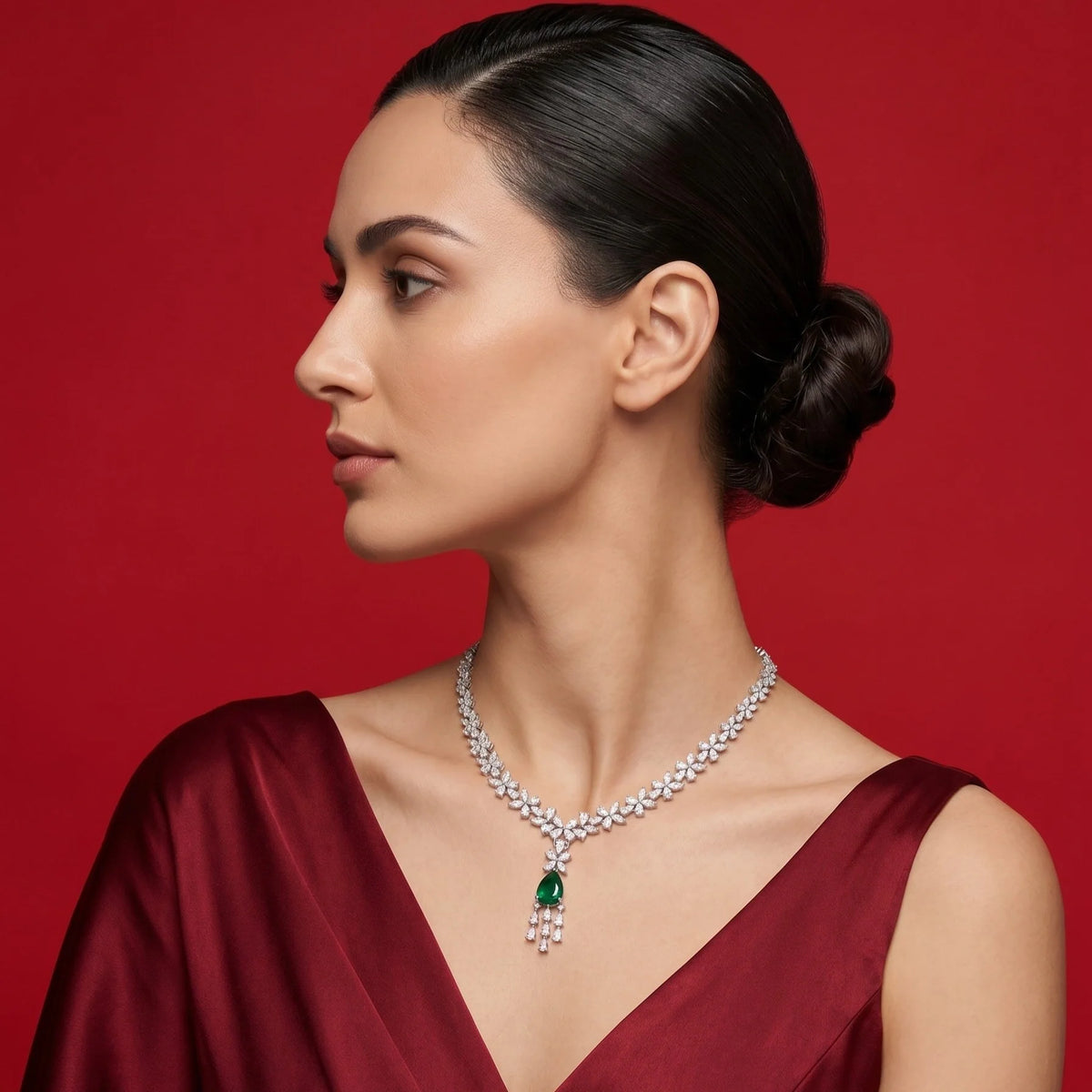 Silver Emerald Cascade Necklace