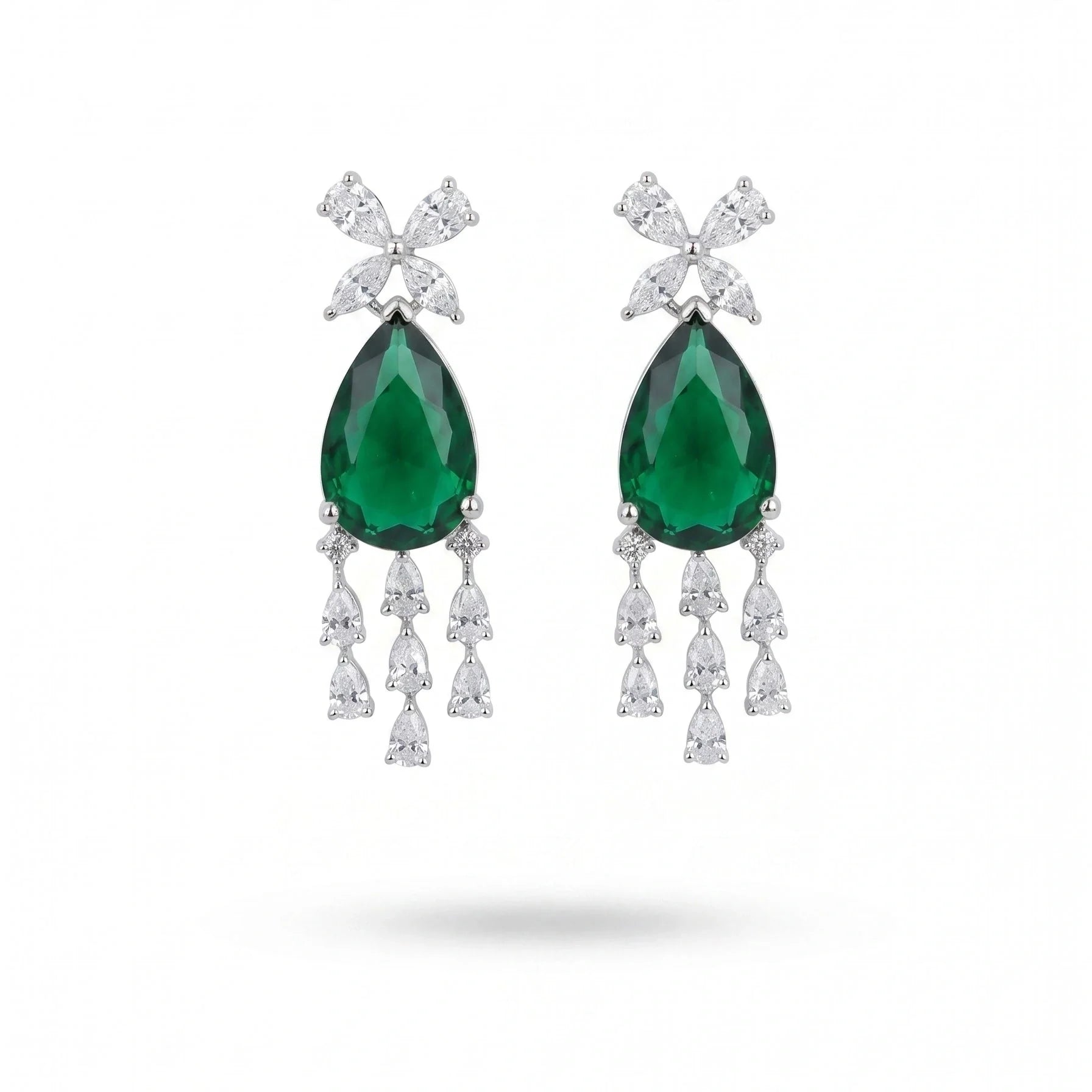 Silver Emerald Tassel Earrings