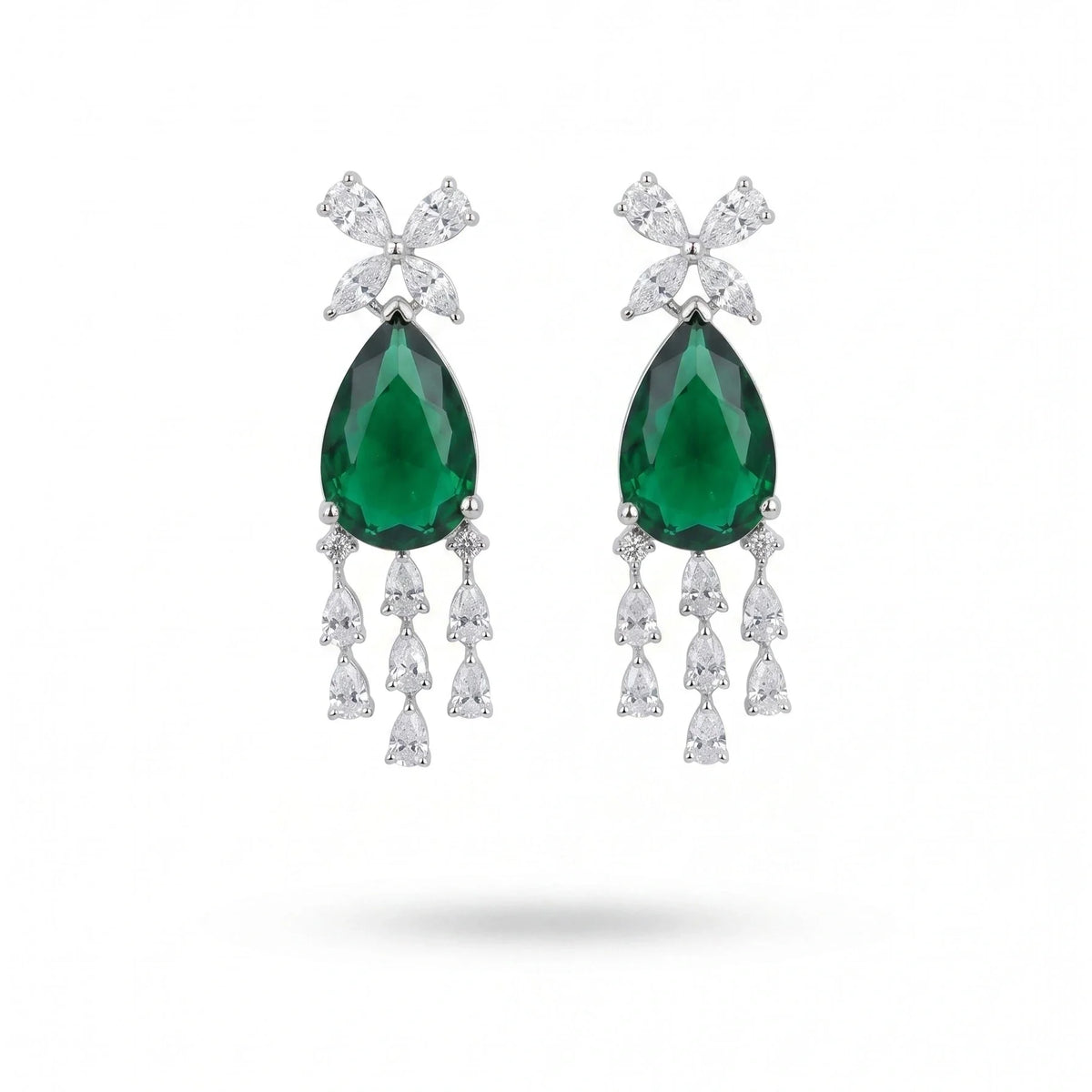 Silver Emerald Tassel Earrings