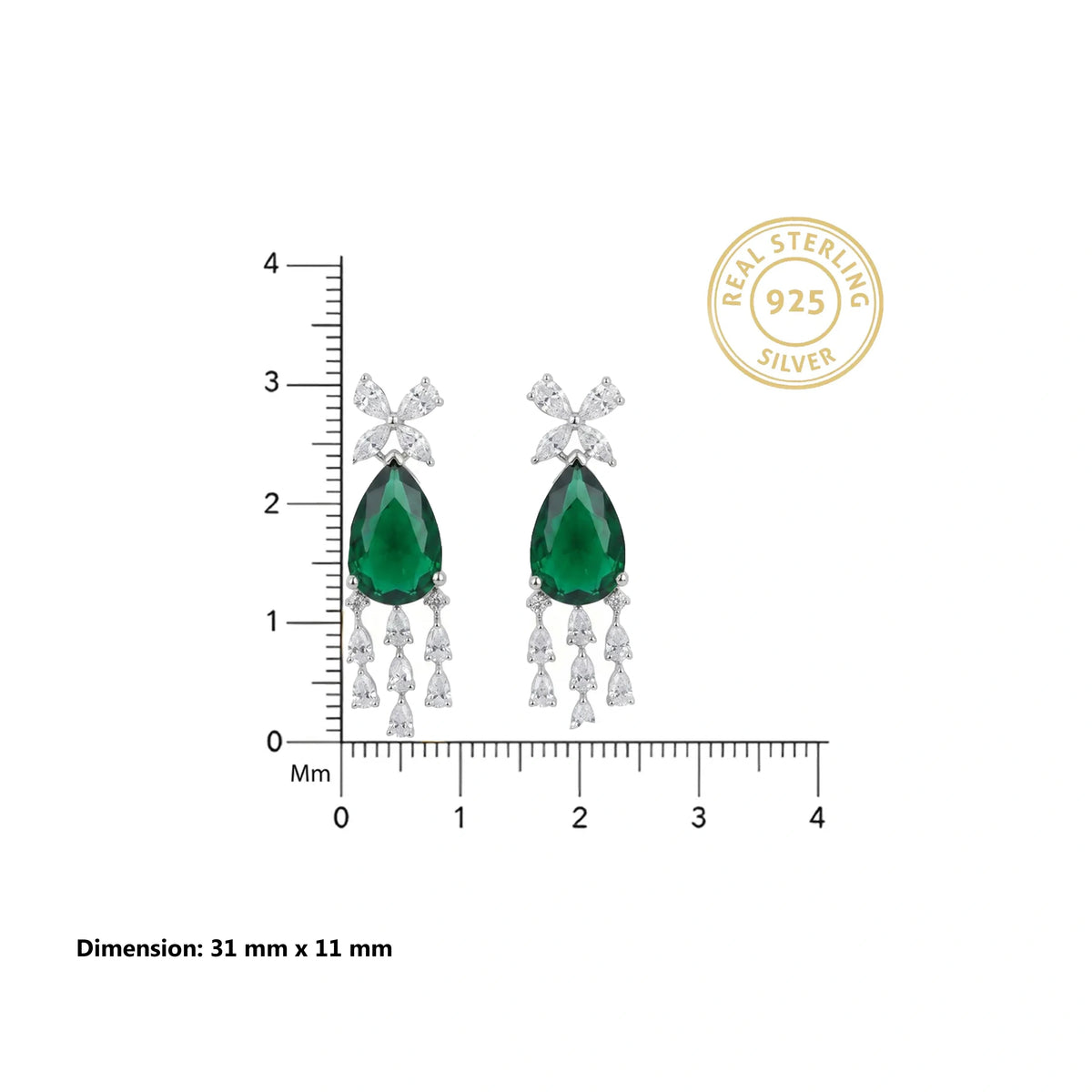 Silver Emerald Tassel Earrings