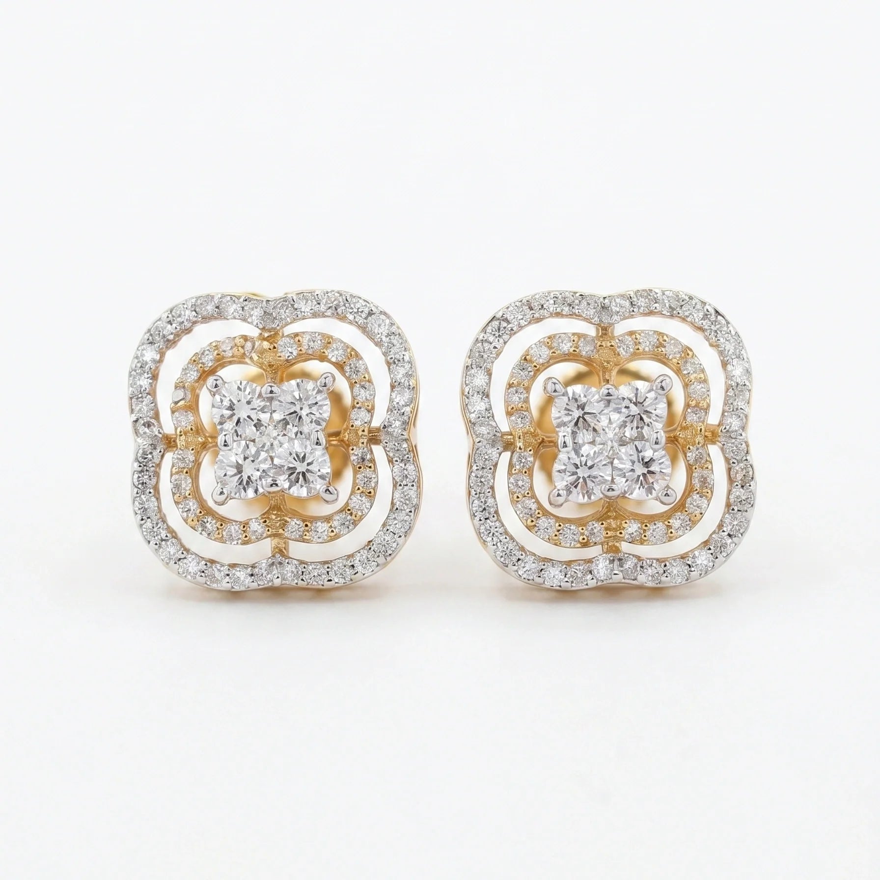 Gold Clover Halo Stud Earrings