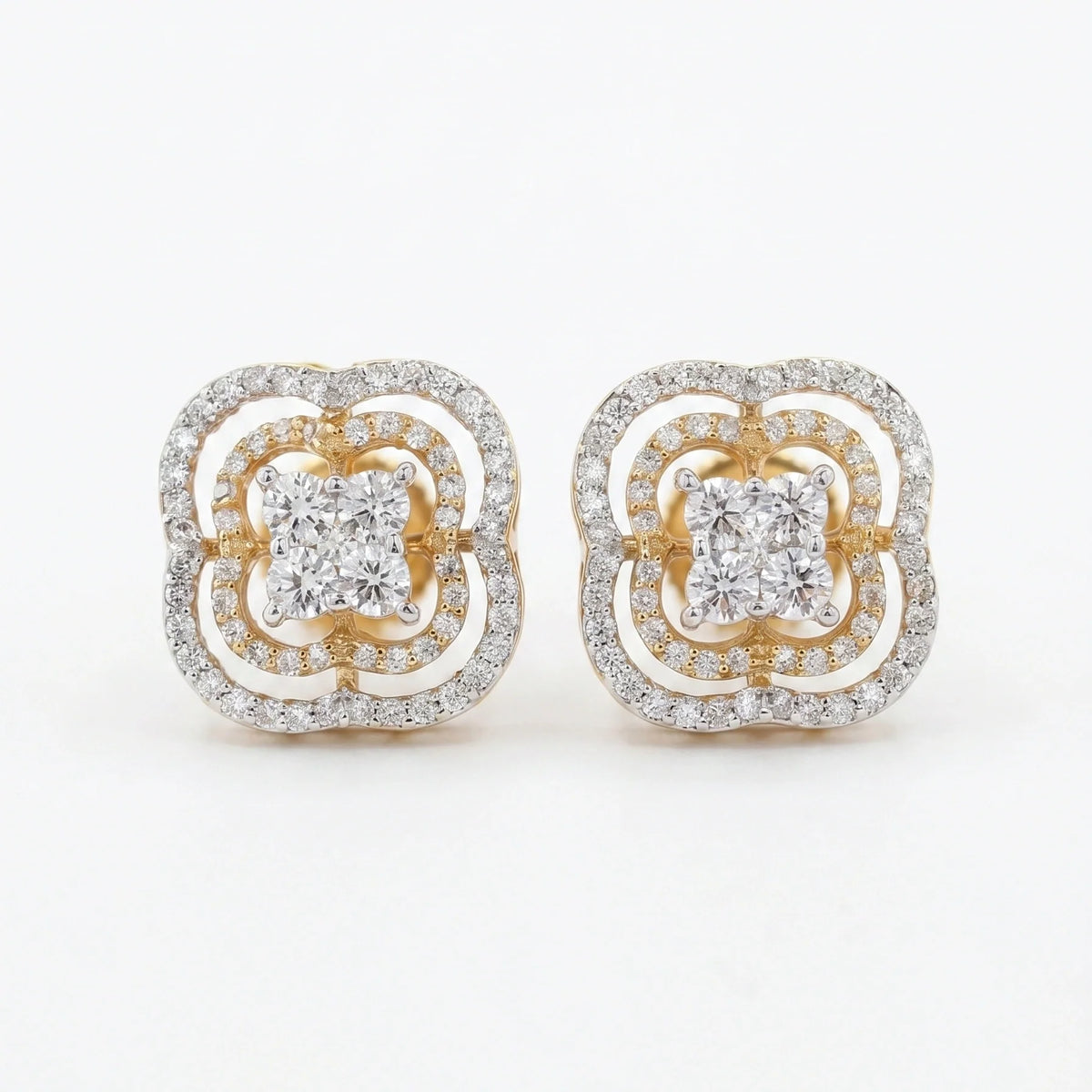 Gold Clover Halo Stud Earrings