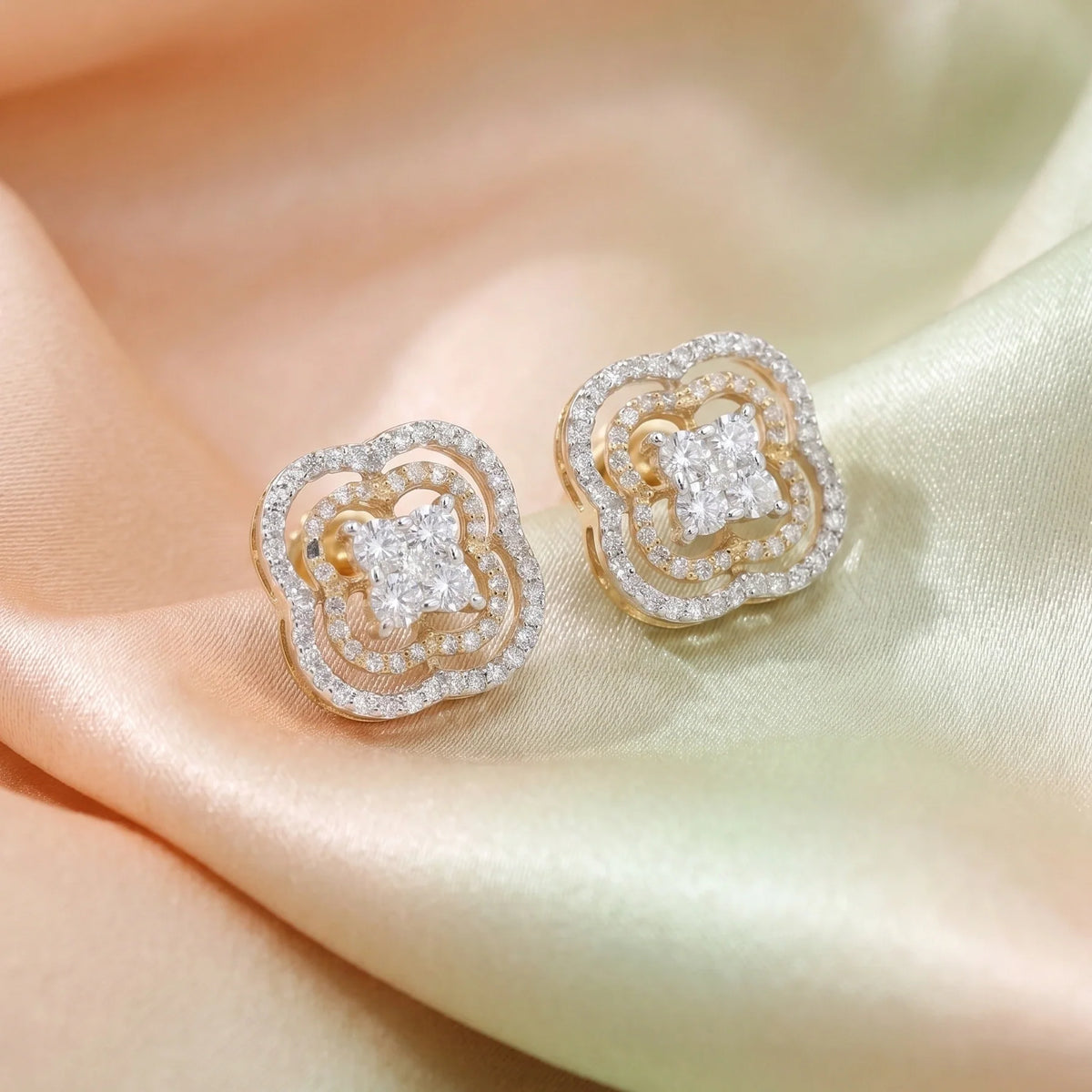 Gold Clover Halo Stud Earrings