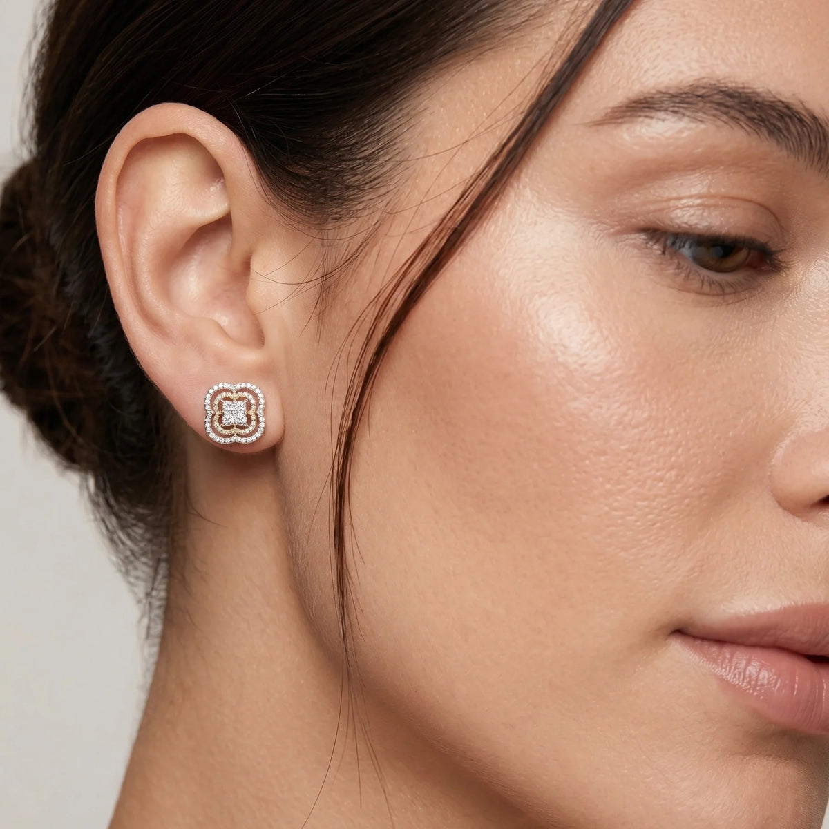 Gold Clover Halo Stud Earrings