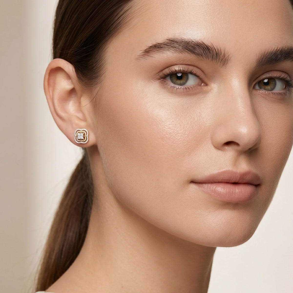 Gold Clover Halo Stud Earrings