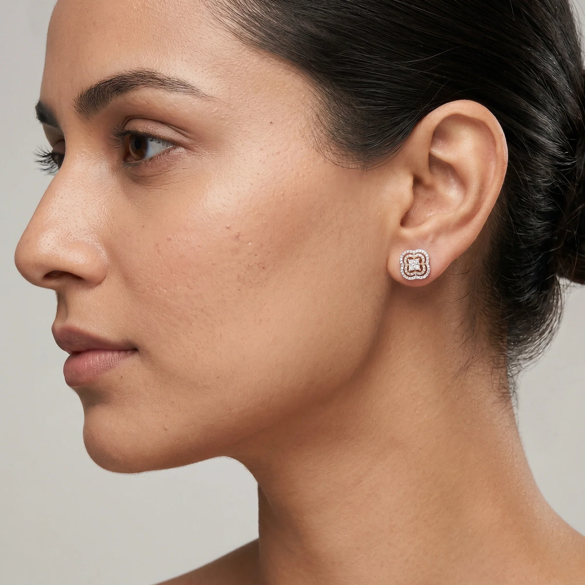 Gold Clover Halo Stud Earrings