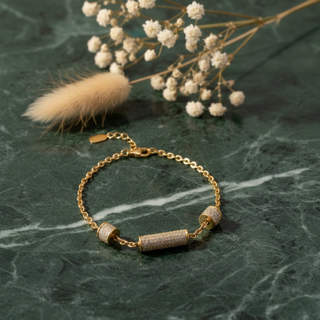 Gold Pave Barrel Bracelet