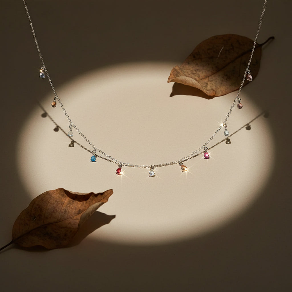 Pear Multi-Coloured Charm Necklace